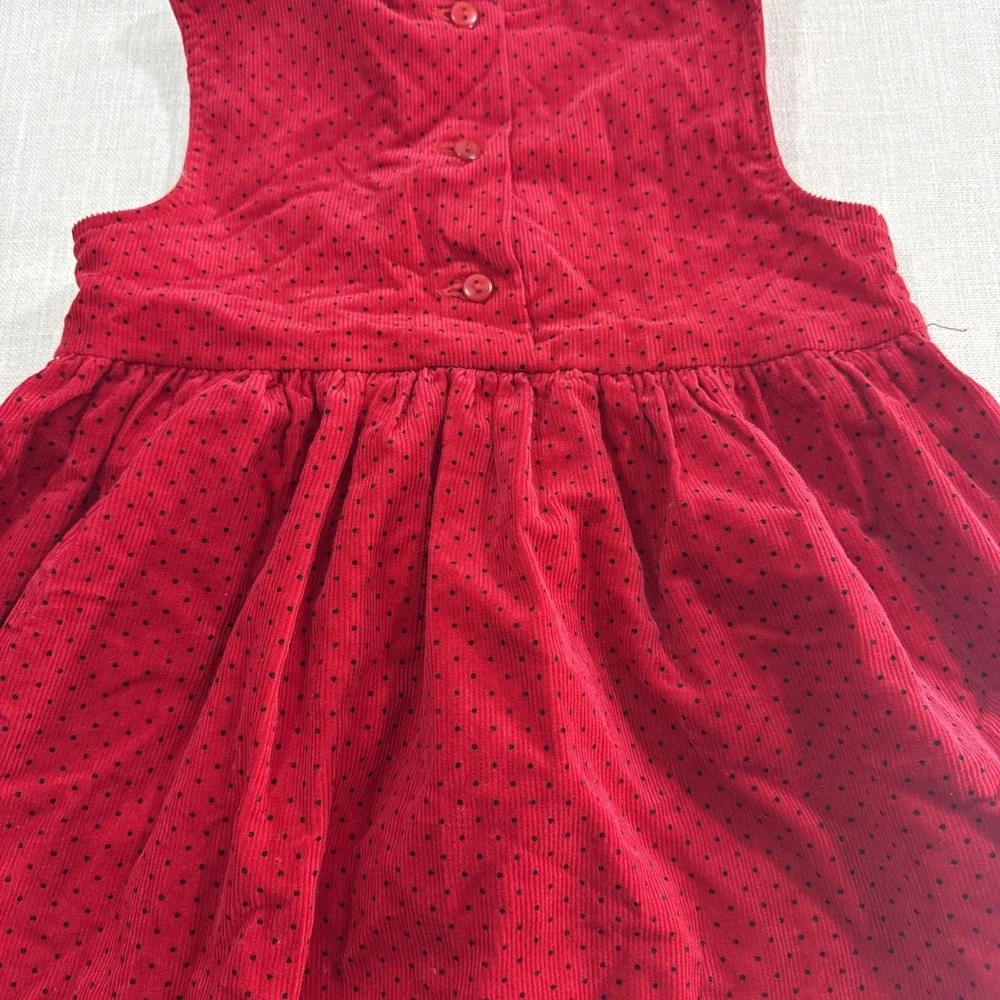 Rare Editions Dress Girls 4T Red Corduroy Polka‎ Dot Apple Scottie Dog Patchwork